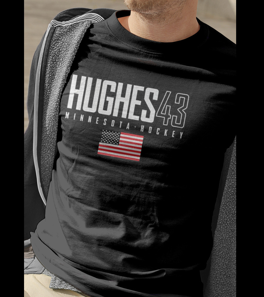 Hughes 43 Minnesota Hockey USA Flag T-Shirt