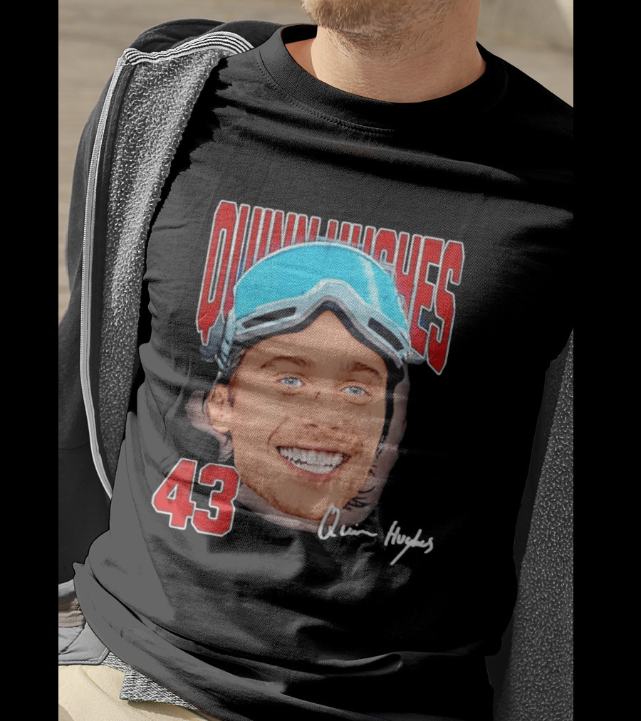 Quinn Hughes Big Head Goggles 43 Signature T-Shirt