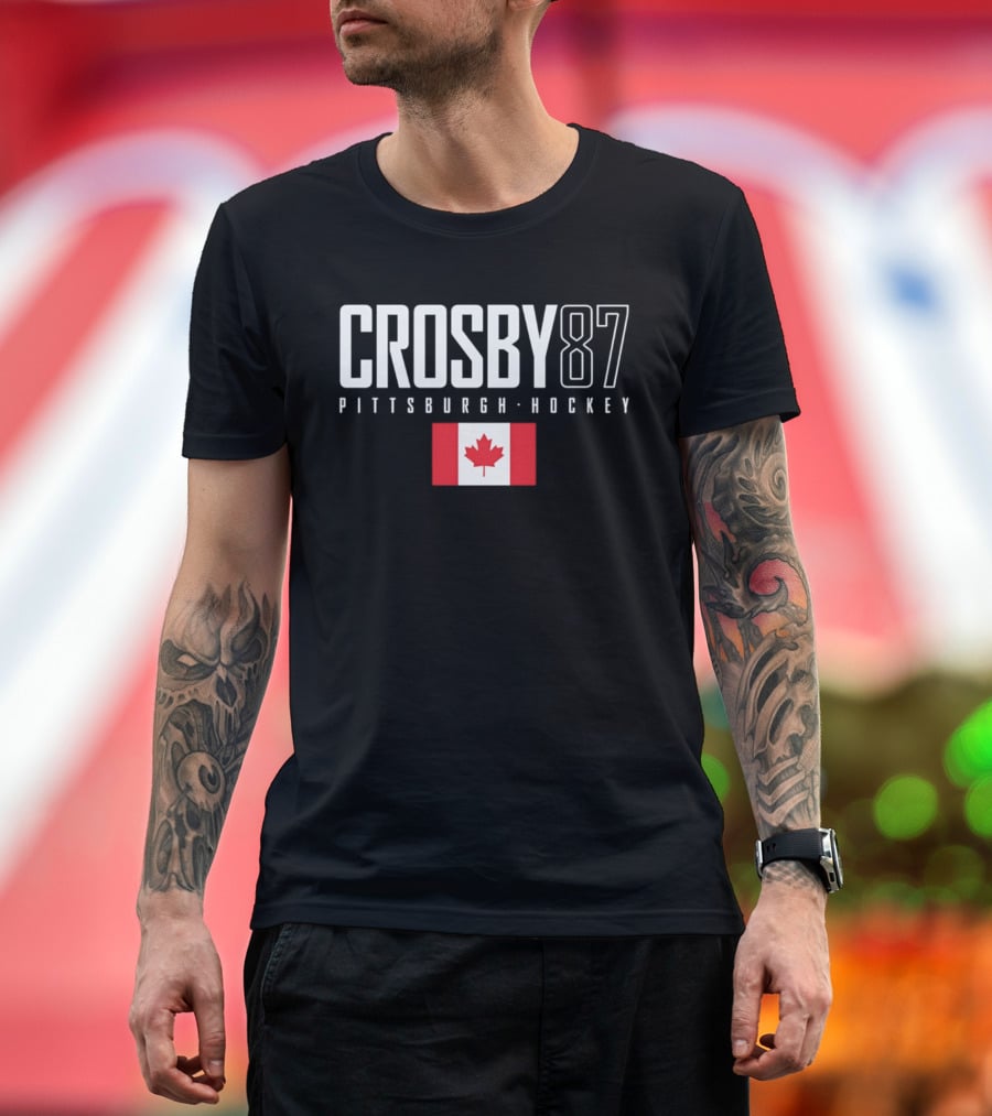 Crosby 87 Pittsburgh Hockey Canada Flag T-Shirt
