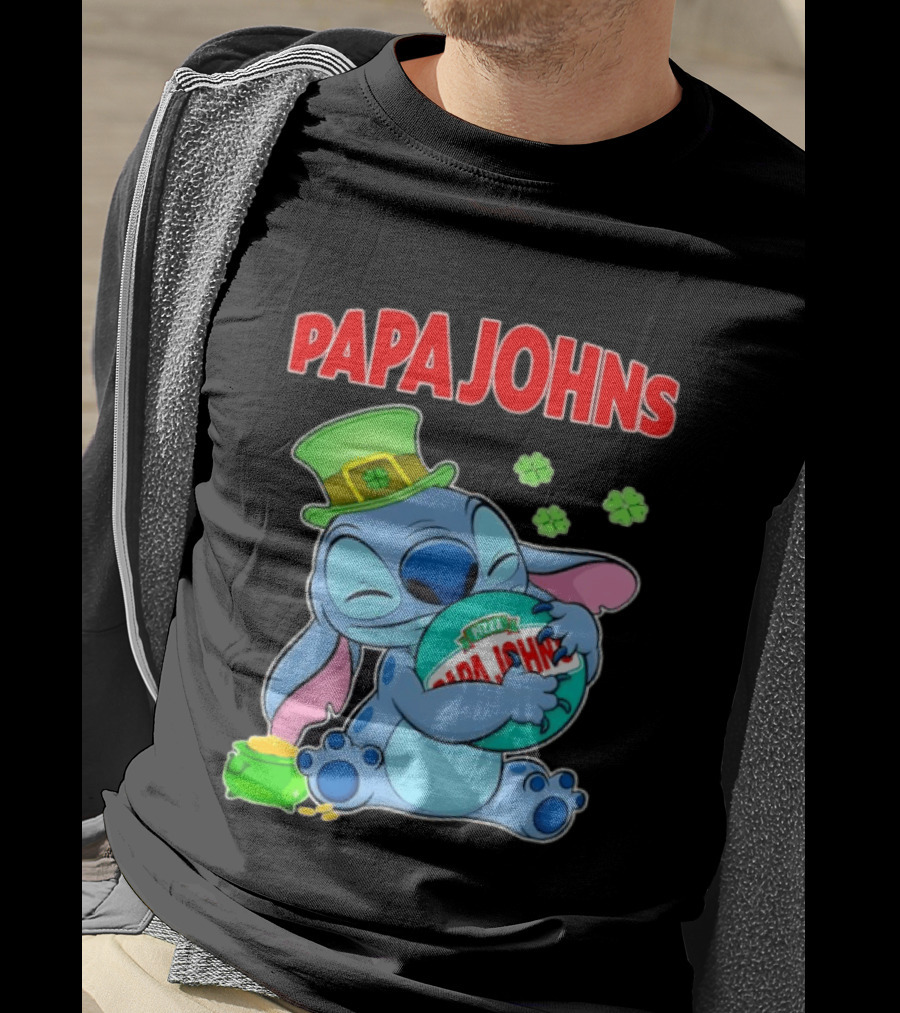 Papa Johns Stitch Pizza St Patricks Day Hug Clover T-Shirt