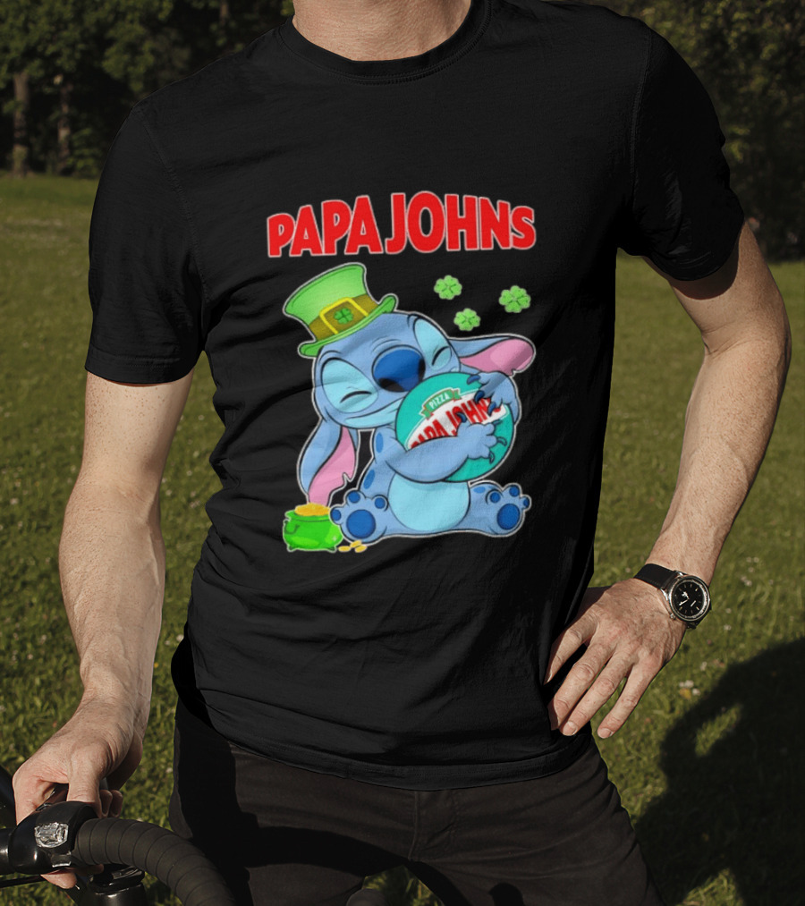 Papa Johns Stitch Pizza St Patricks Day Hug Clover T-Shirt