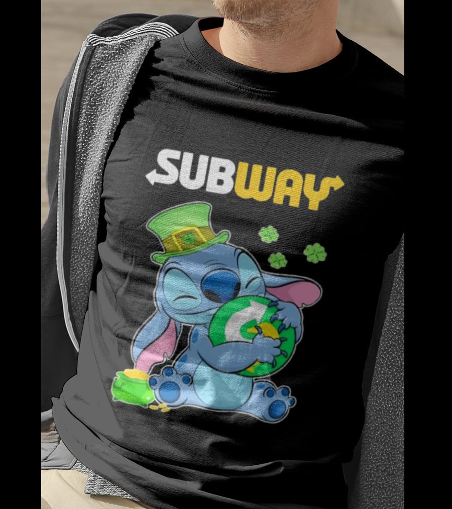 Subway St Patrick's Day Stitch Hugging Clover Coin T-Shirt