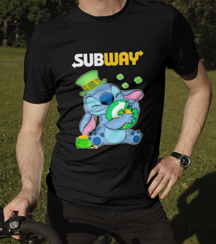 Subway St Patrick's Day Stitch Hugging Clover Coin T-Shirt