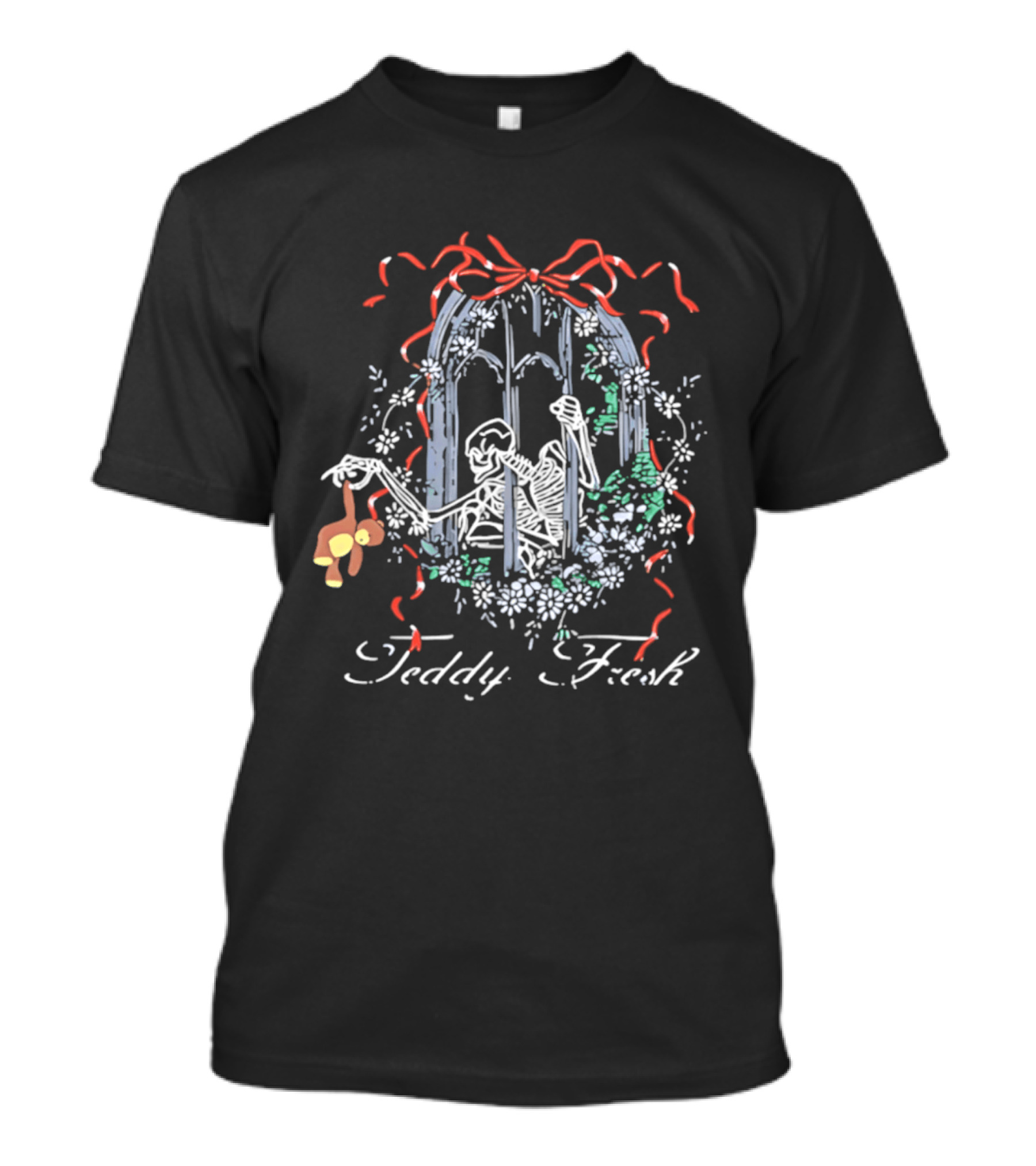 Teddy Fresh Skeleton Gothic Window Floral Ribbons T-Shirt