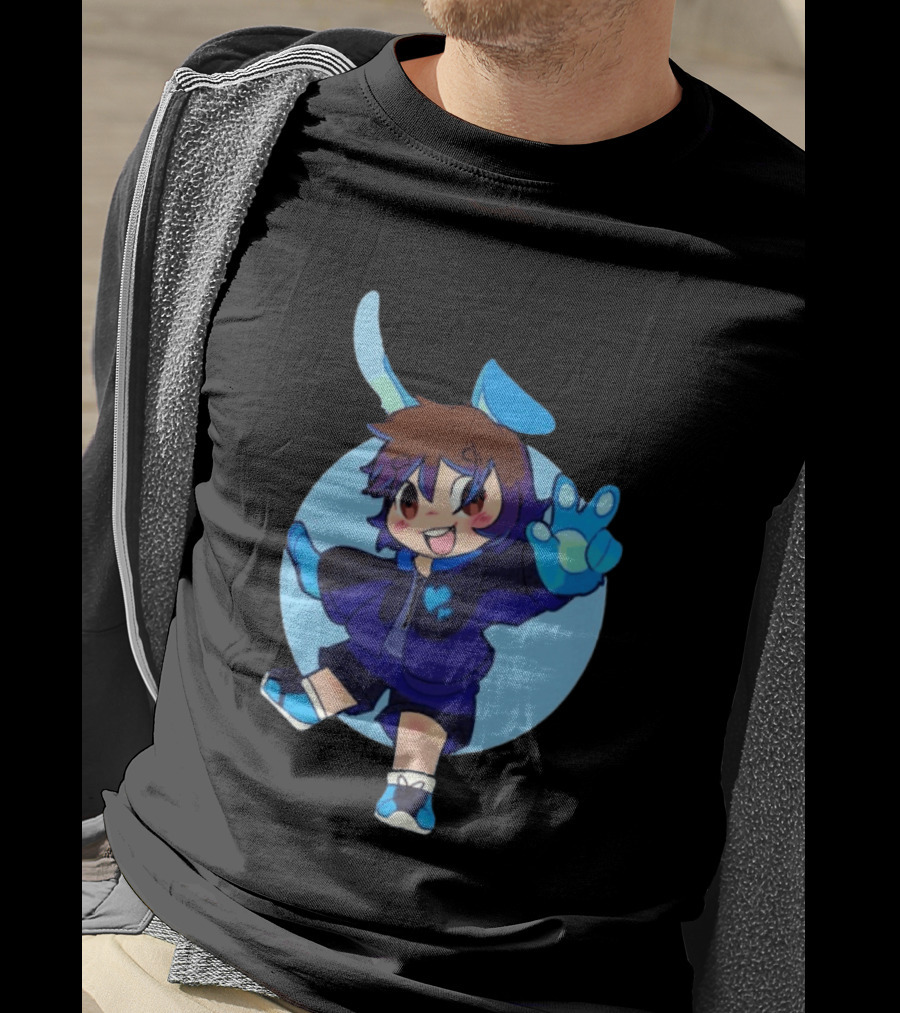 The8BitDrummer Bunny Blue Heart Cartoon Character With Bunny Ears And Sneakers T-Shirt