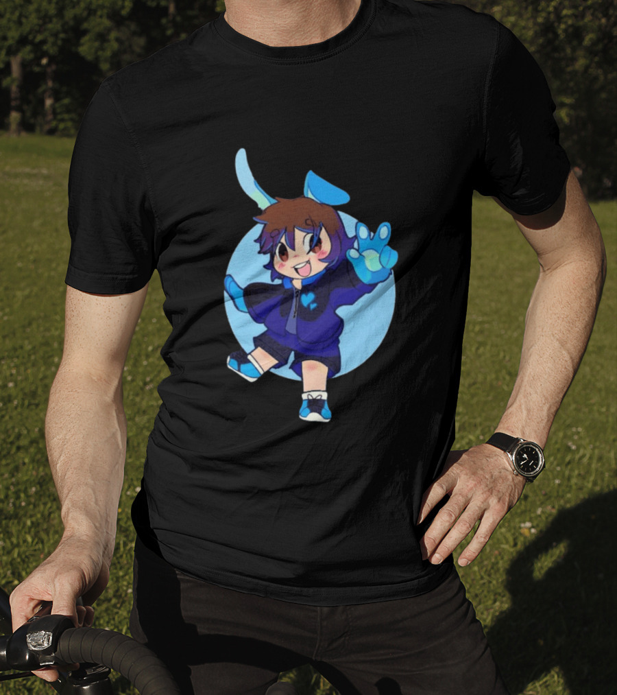 The8BitDrummer Bunny Blue Heart Cartoon Character With Bunny Ears And Sneakers T-Shirt