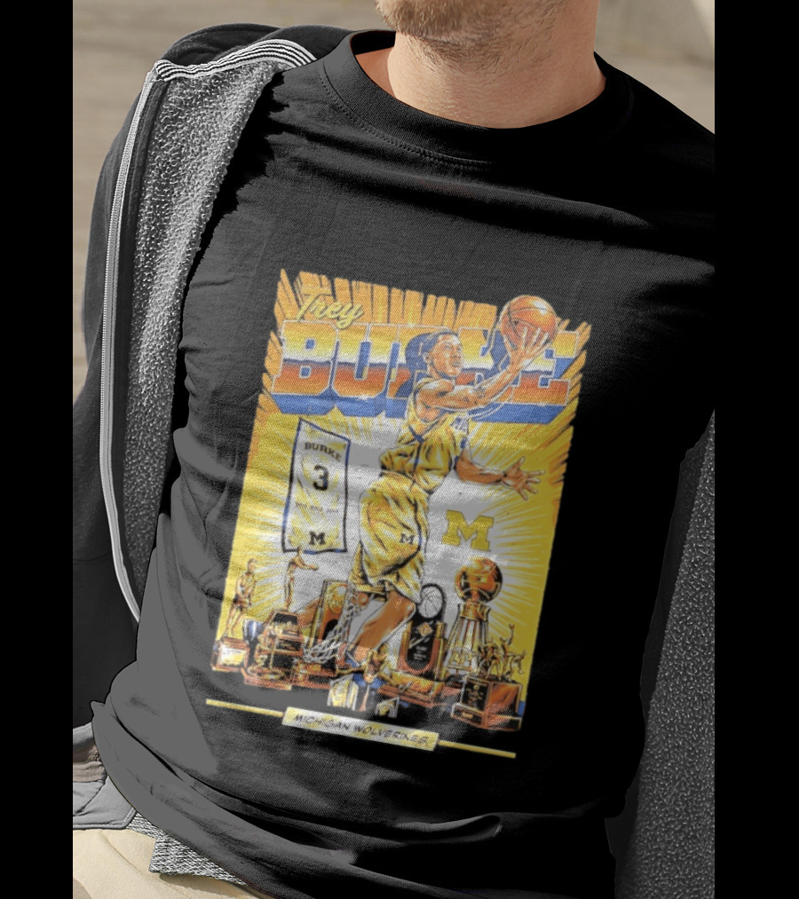 Trey Burke Michigan Wolverines Basketball Comic Style 3 M Jersey Trophy Collection T-Shirt