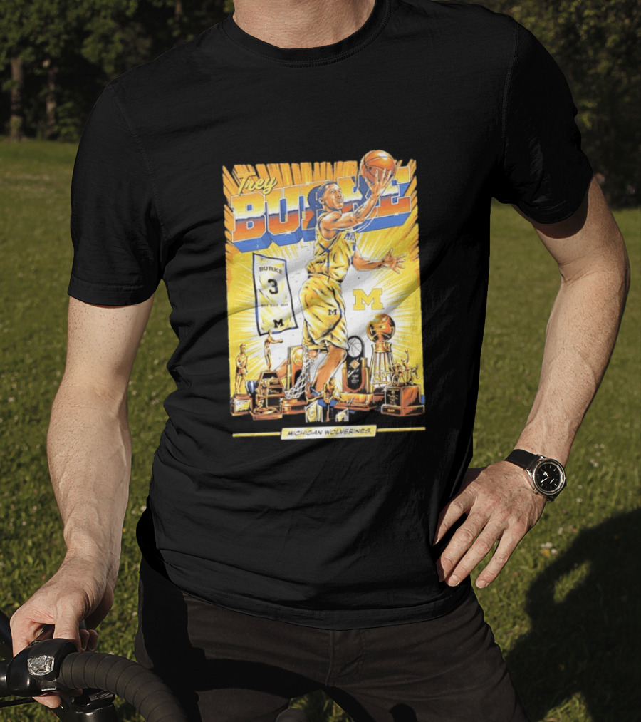 Trey Burke Michigan Wolverines Basketball Comic Style 3 M Jersey Trophy Collection T-Shirt