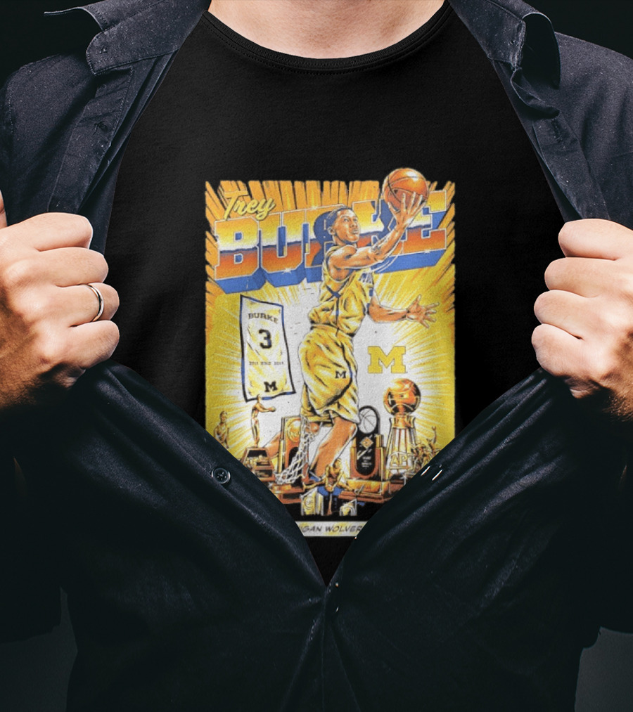 Trey Burke Michigan Wolverines Basketball Comic Style 3 M Jersey Trophy Collection T-Shirt