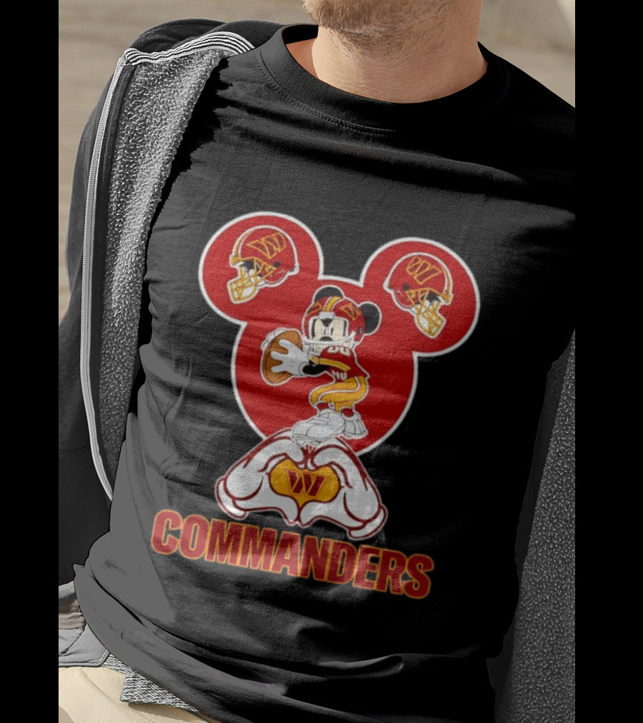 Washington Commanders Mickey Mouse Football Love Heart Hands T-Shirt