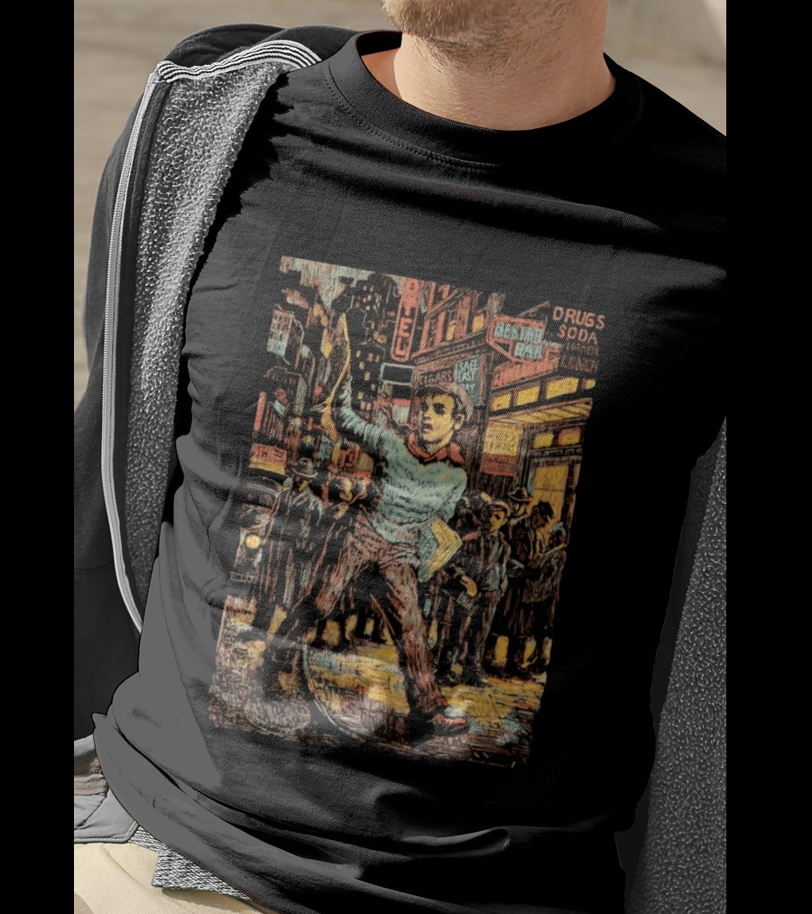 Wuxtry Extra Newsboy Vintage Cityscape Retro Advertisement T-Shirt
