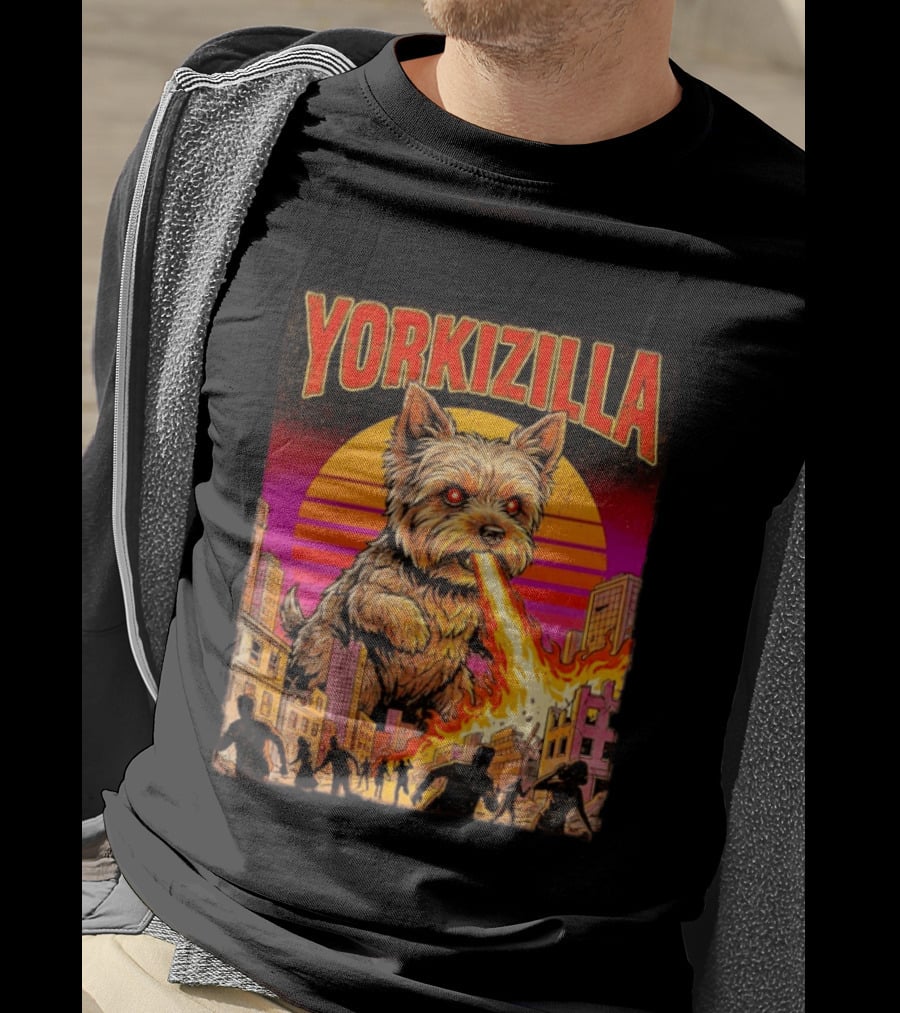 Yorkizilla Giant Yorkshire Terrier Monster Movie City Attack Scene T-Shirt