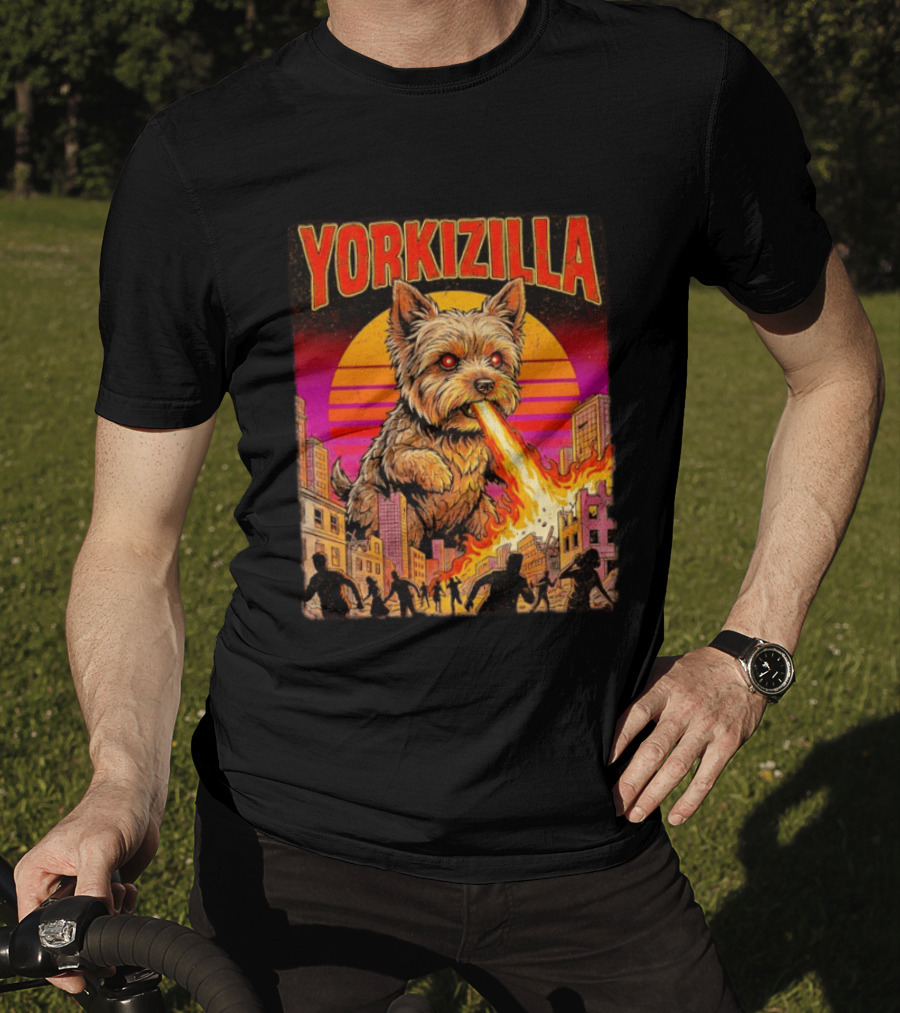 Yorkizilla Giant Yorkshire Terrier Monster Movie City Attack Scene T-Shirt