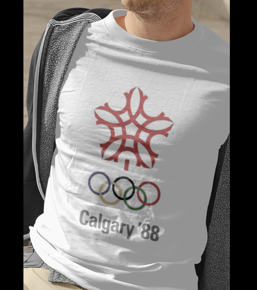 1988 Calgary Winter Olympics Emblem With Olympic Rings T-Shirt