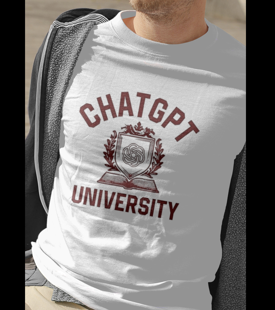 ChatGPT University Crest Emblem Satire T-Shirt