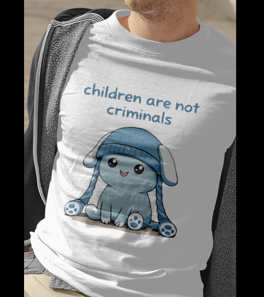 Children Are Not Criminals Cute Blue Bunny With Hat T-Shirt
