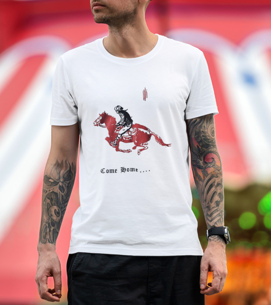 Come Home Cowboy Riding on Red Horse in Moonlit Night T-Shirt