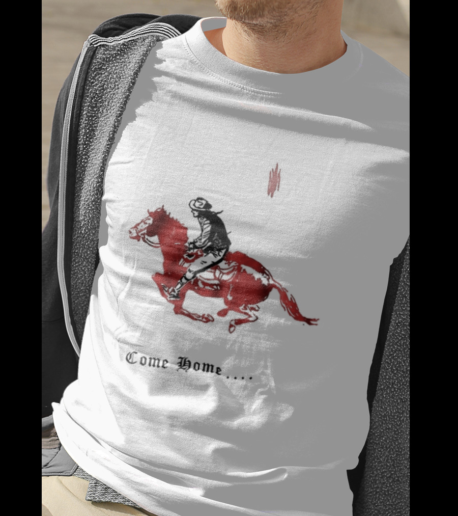 Come Home Cowboy Riding On Red Horse In Moonlit Night T-Shirt