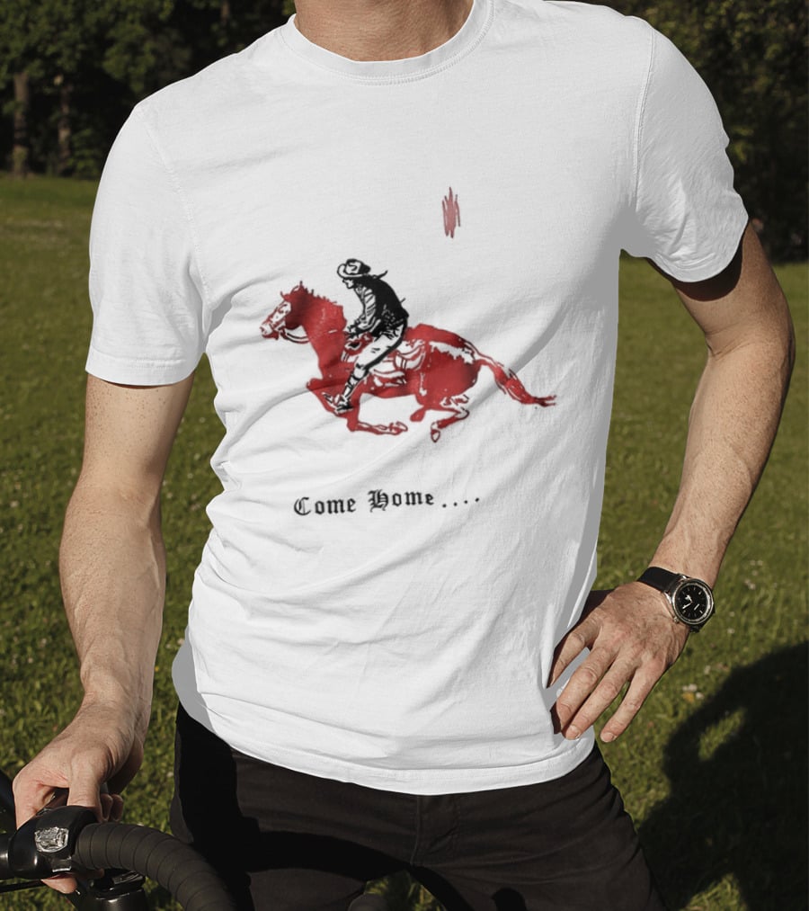 Come Home Cowboy Riding On Red Horse In Moonlit Night T-Shirt