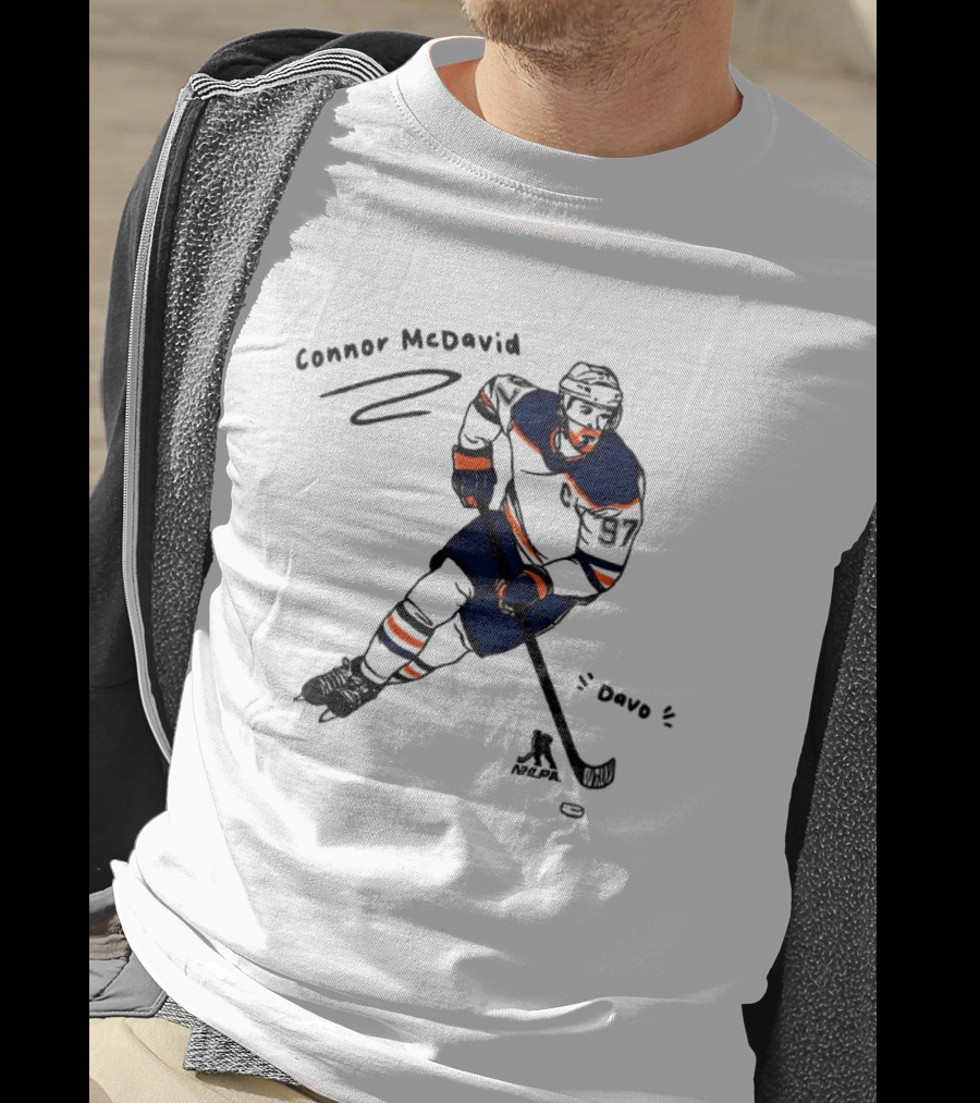 Connor McDavid Edmonton Oilers Hockey Davo Cartoon NHL Player Sketch T-Shirt