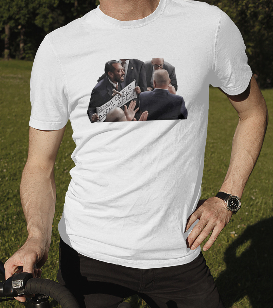 Black People Aren't Apes Protest Sign In Political Debate Scene T-Shirt
