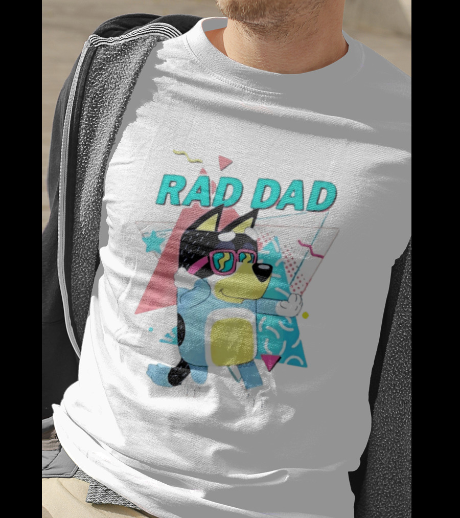 Blue Dog Rad Dad Retro Vibes With Sunglasses And Geometric T-Shirt