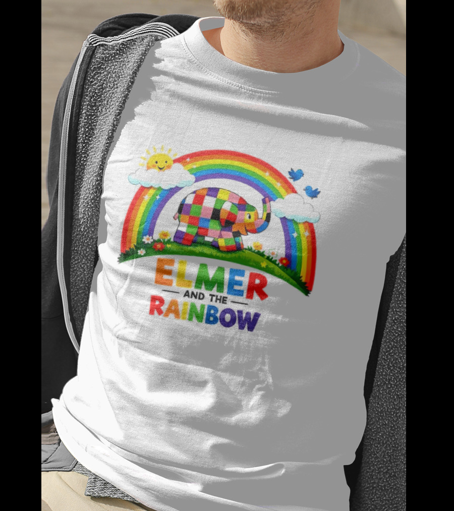 Elmer And The Rainbow Colorful Elephant With Sun And Birds T-Shirt