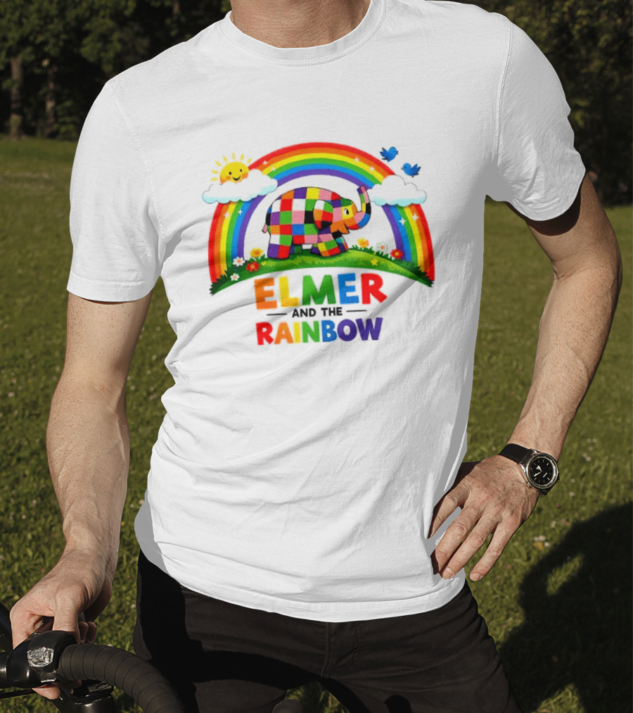Elmer And The Rainbow Colorful Elephant With Sun And Birds T-Shirt