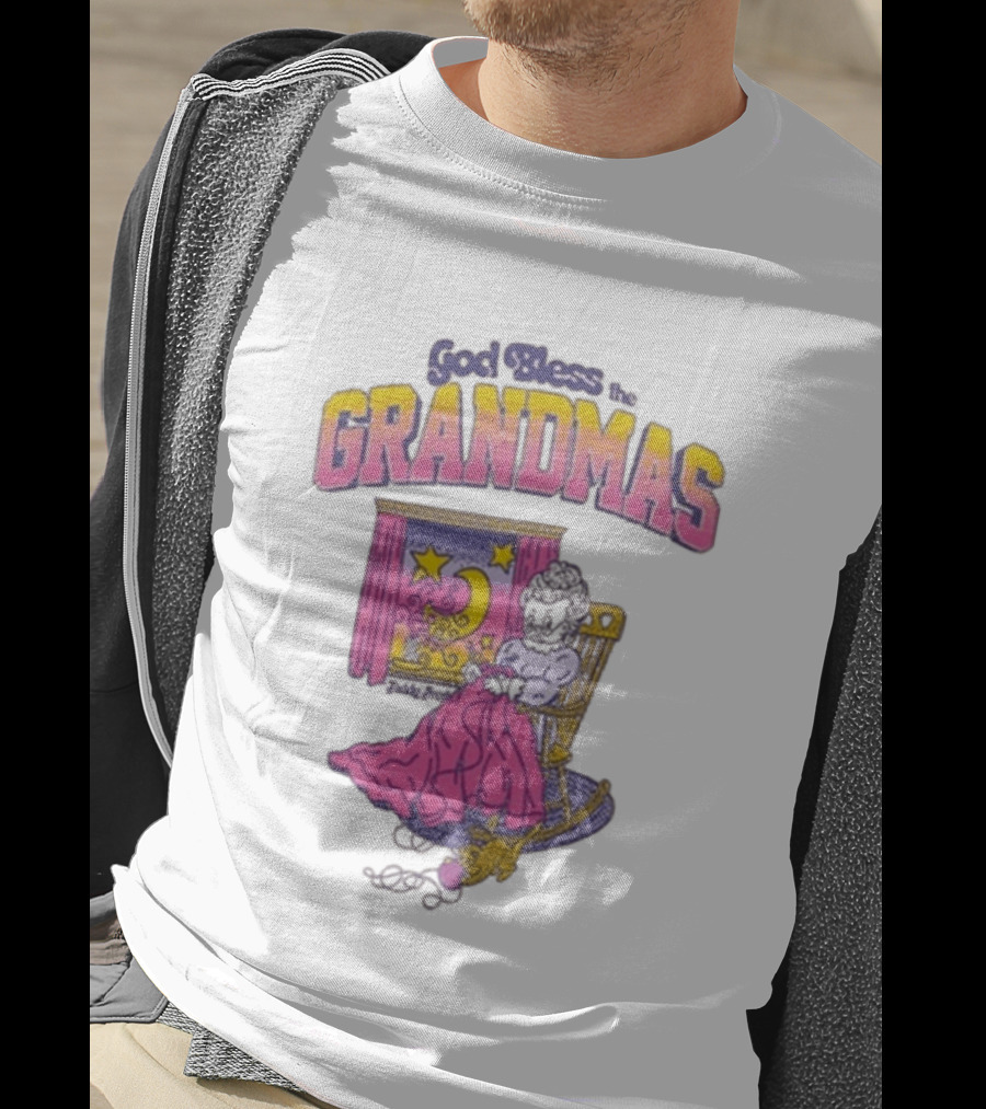 God Bless The Grandmas Teddy Fresh Cozy Grandma Rocking Chair Moon And Stars T-Shirt