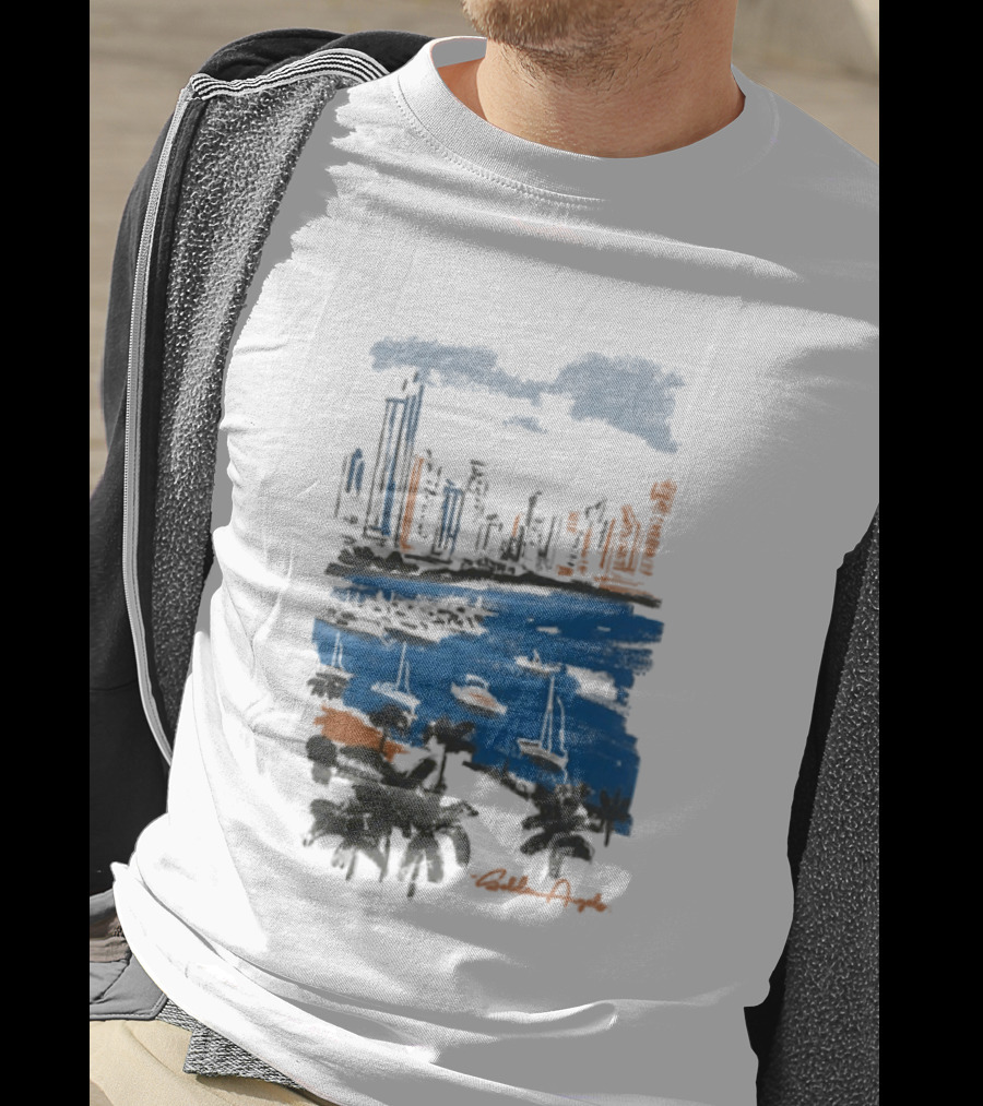 Golden Angels The Bay Yacht Club Scenic Skyline Waterfront T-Shirt