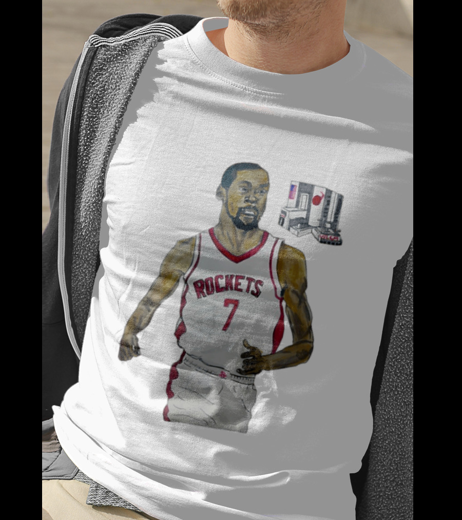 Houston Rockets 7 KD Illustration With Space Shuttle T-Shirt