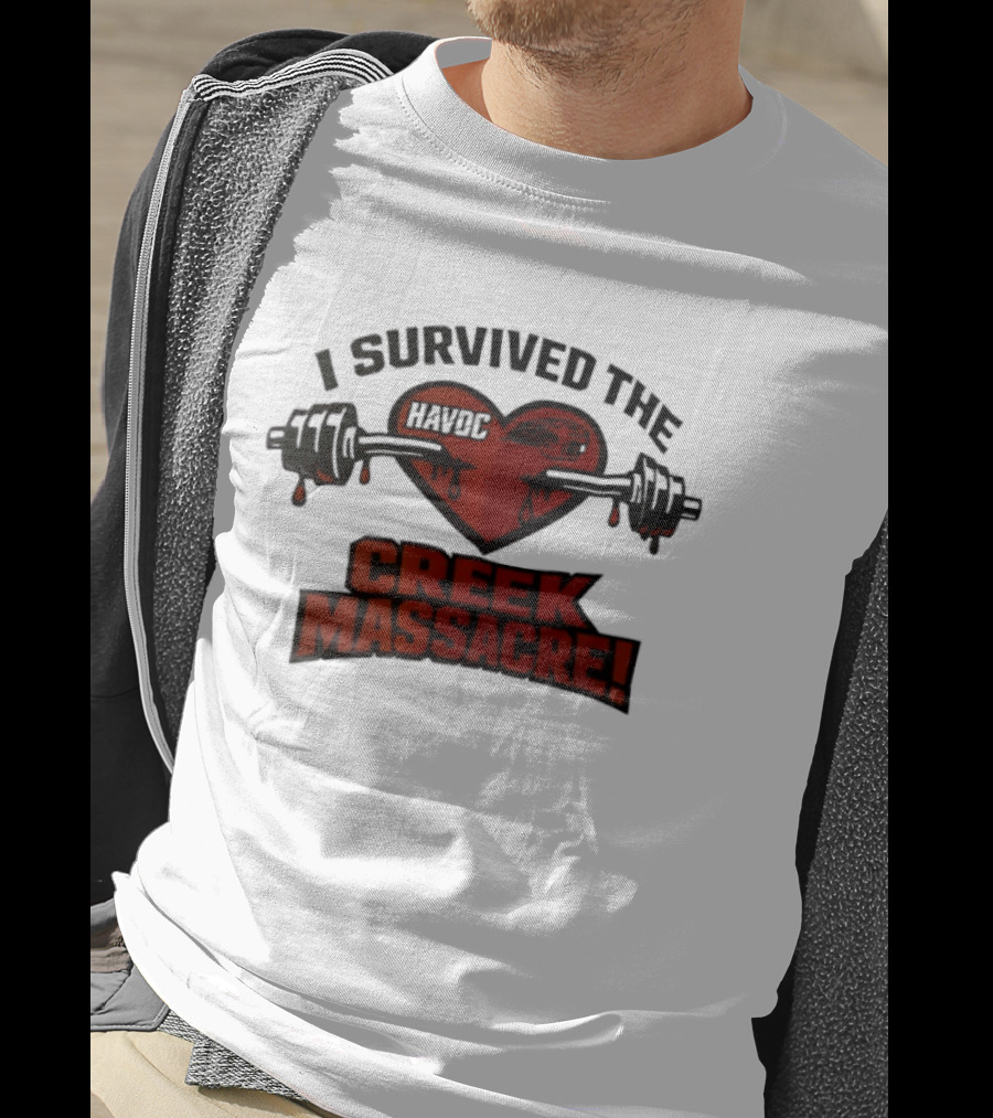 I Survived The Havoc Creek Massacre Heart Barbell Blood Gym Horror T-Shirt