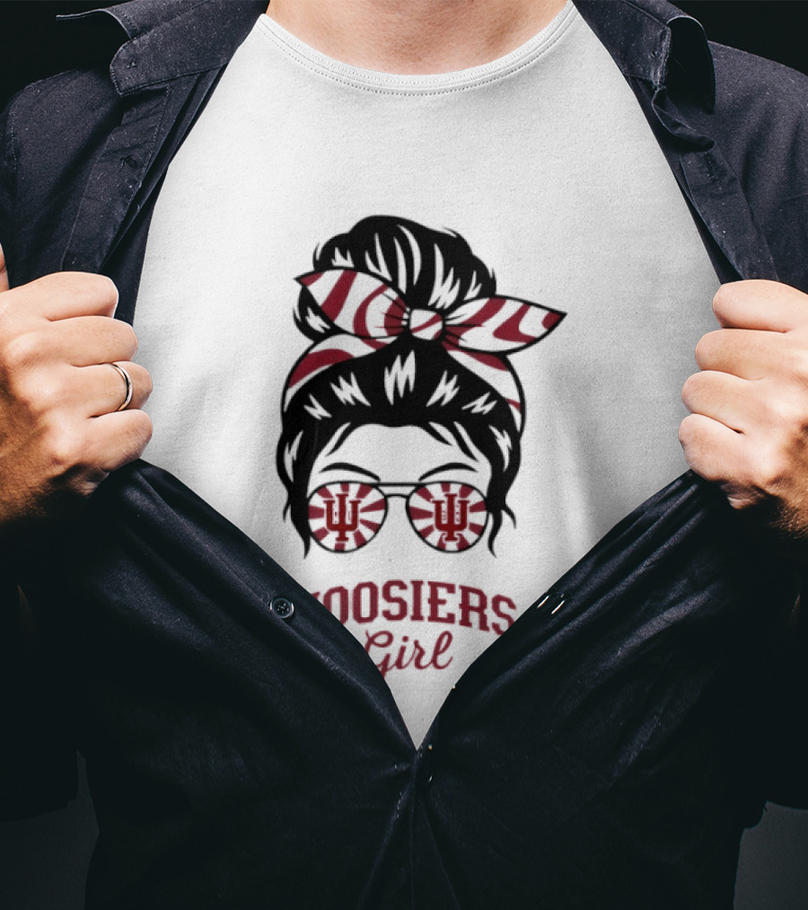 Indiana Hoosiers Girl Messy Bun Sunglasses T-Shirt