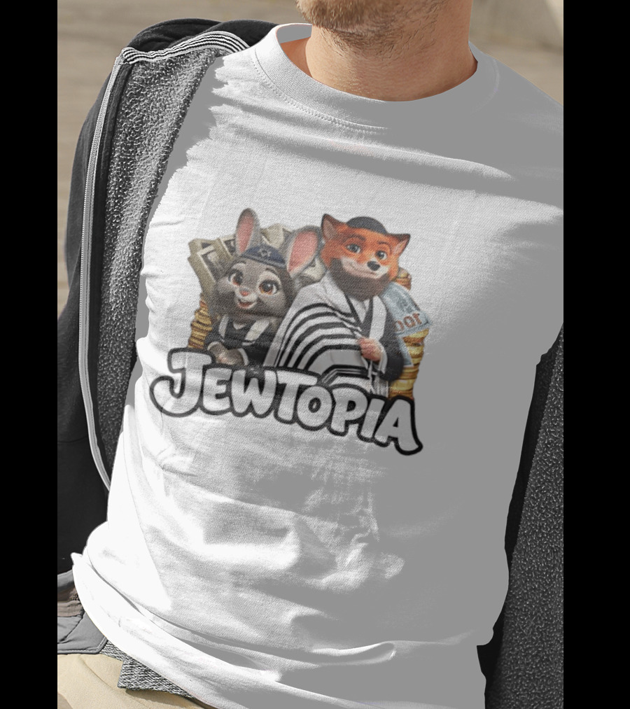 Jewtopia Jewish Zoo Topia Rabbits Fox Characters With Money T-Shirt