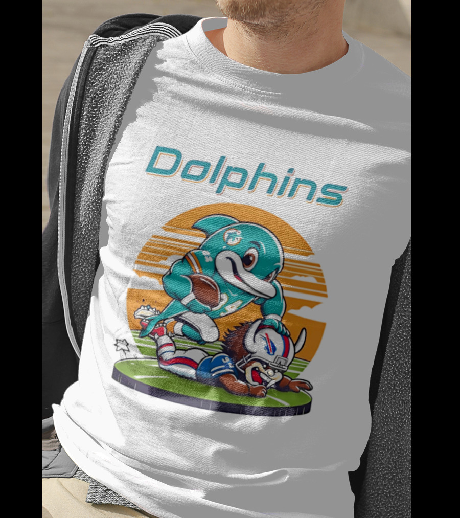 Miami Dolphins Vs Buffalo Bills Rivalry Cartoon Game Day Showdown T-Shirt