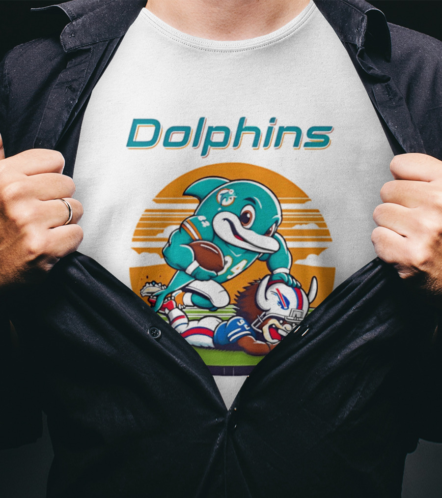 Miami Dolphins Vs Buffalo Bills Rivalry Cartoon Game Day Showdown T-Shirt