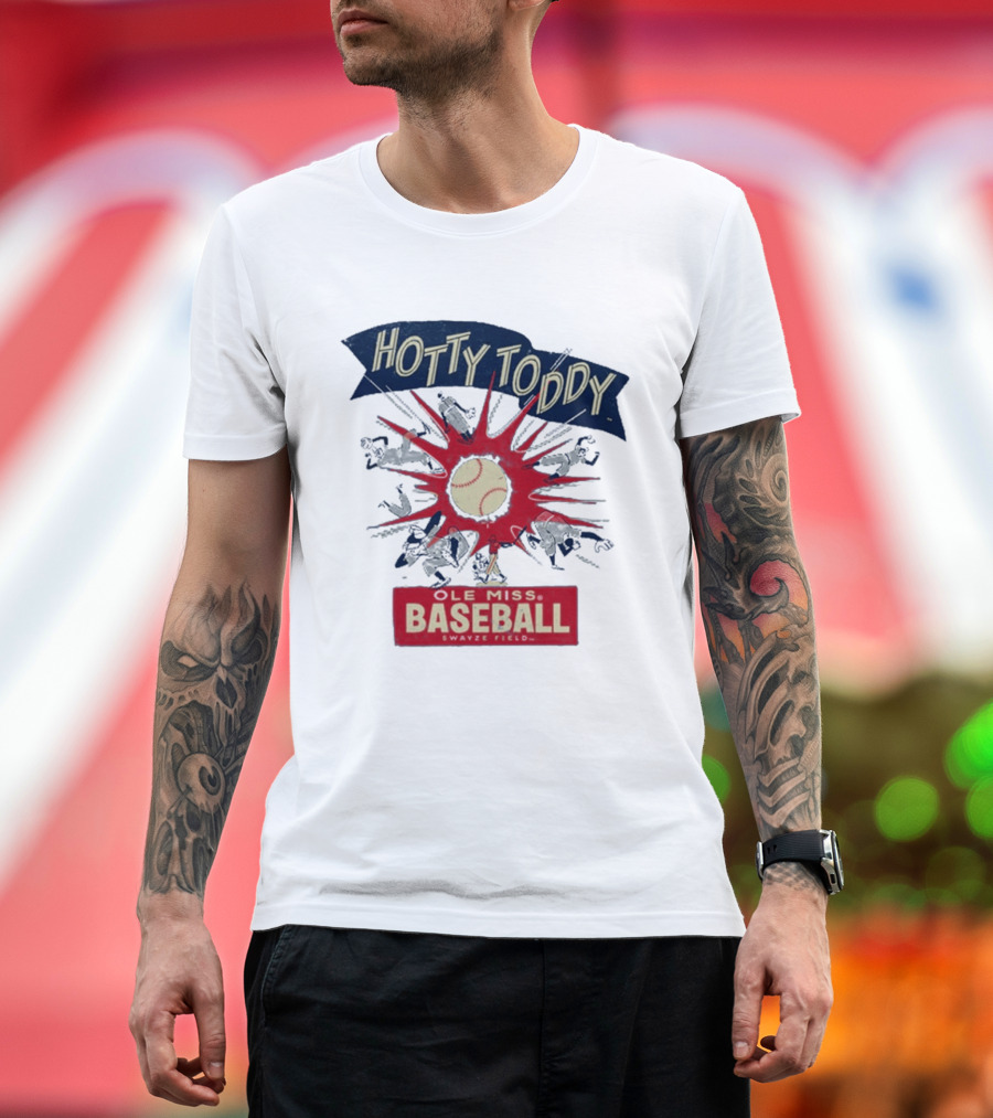 Ole Miss Baseball Hotty Toddy Strike Players and Ball Action T-Shirt