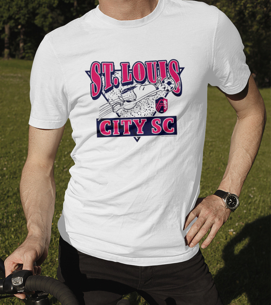 Snoopy Playing Soccer With St. Louis CITY SC Peanuts Collaboration T-Shirt