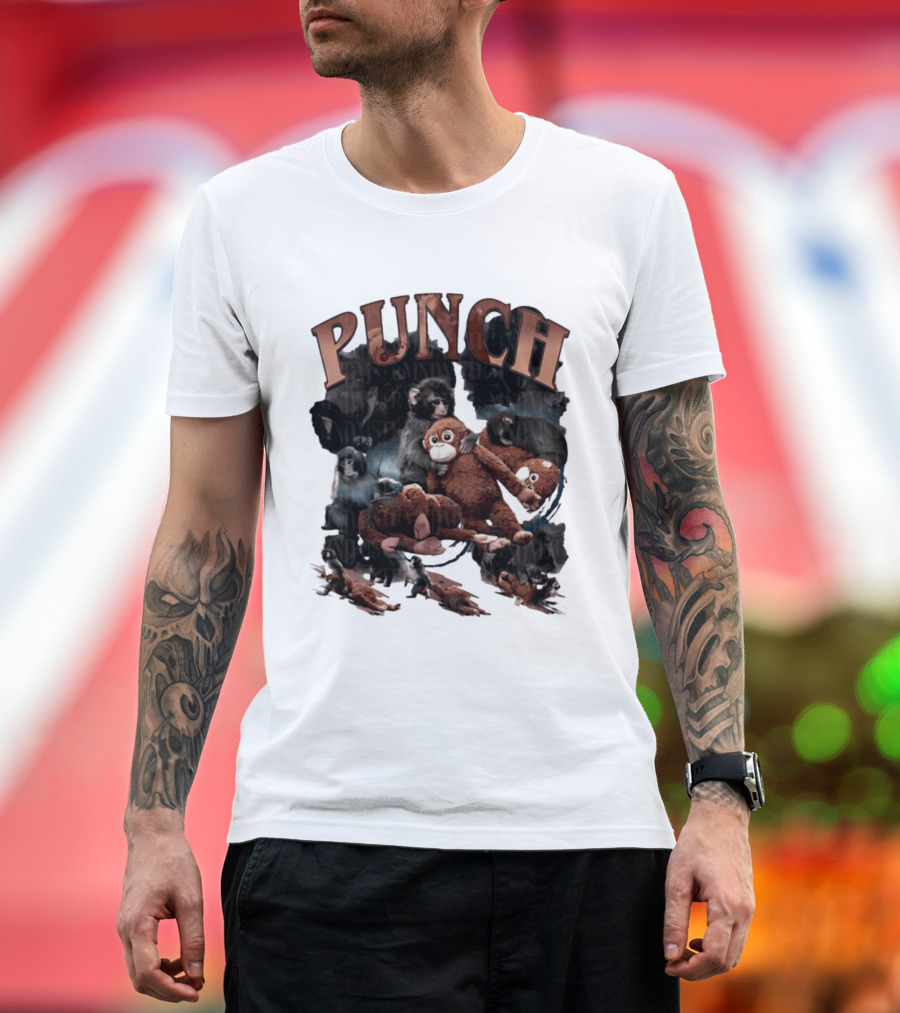 Punch The Monkey Picture Collage Monkeys Plush Toys T-Shirt