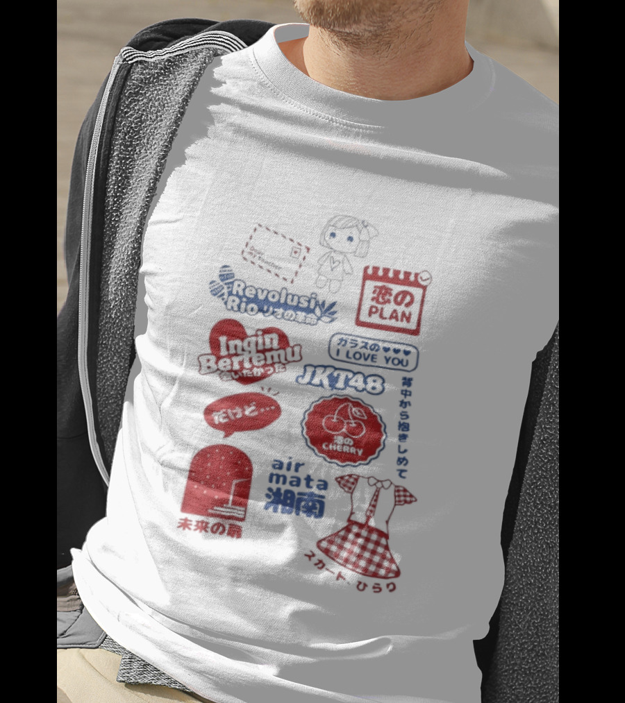 Revolusi Rio Ingin Bertemu I Love You Cherry Letter Doll Jatuh Cinta Hallo Kitty Sentuhan Manis Kecil Romantic Jika Pernah T-Shirt