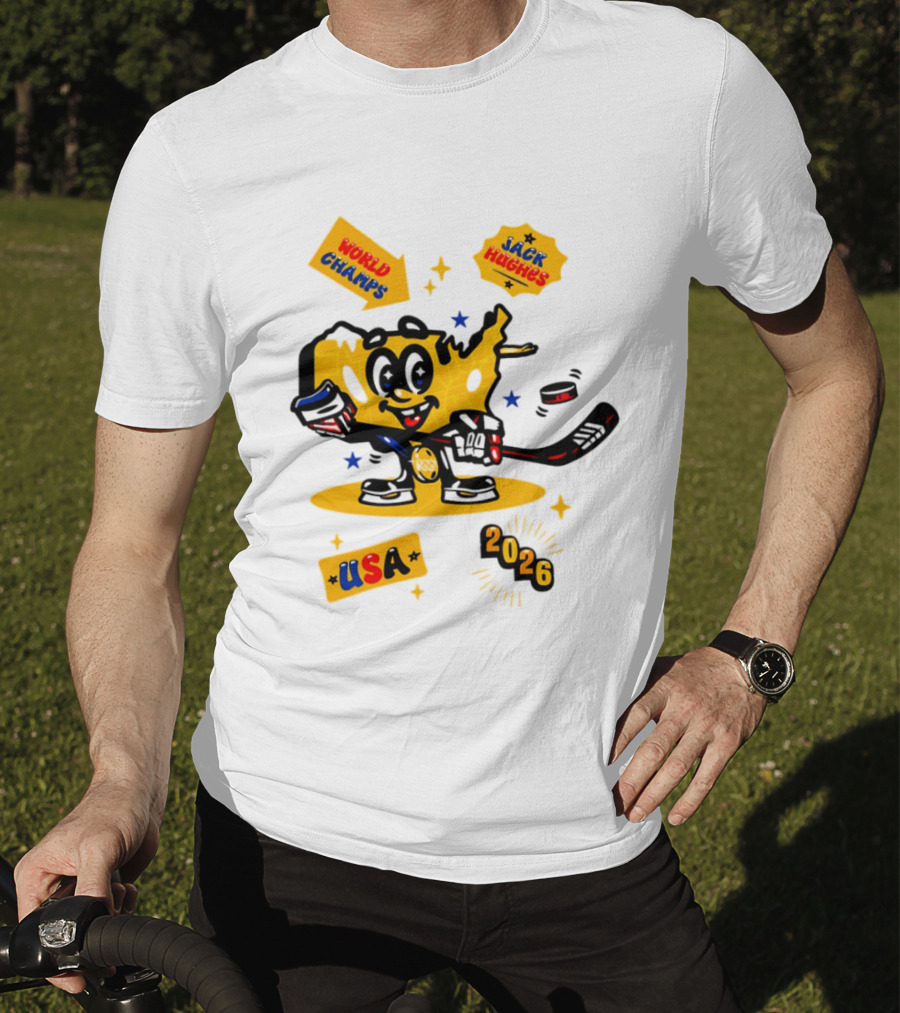 USA Hero Jack Hughes 2026 World Champs Hockey T-Shirt