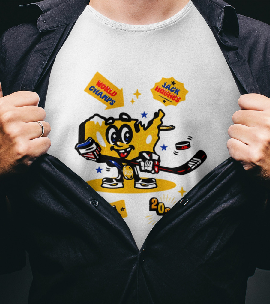 USA Hero Jack Hughes 2026 World Champs Hockey T-Shirt