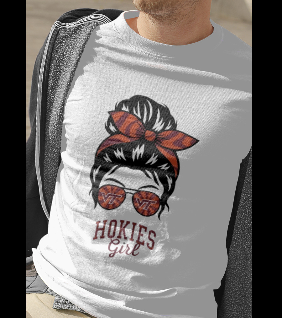Virginia Tech Hokies Messy Bun Sunglasses Bow T-Shirt