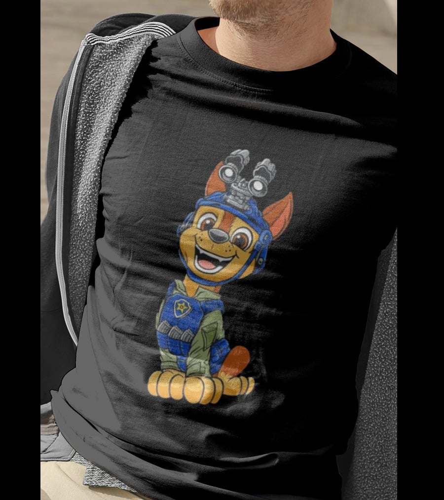 Chase Paw Patrol Police Dog Cartoon Character In Tactical Outfit T-Shirt