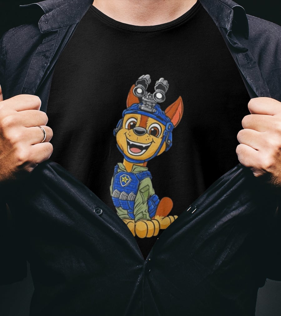 Chase Paw Patrol Police Dog Cartoon Character In Tactical Outfit T-Shirt
