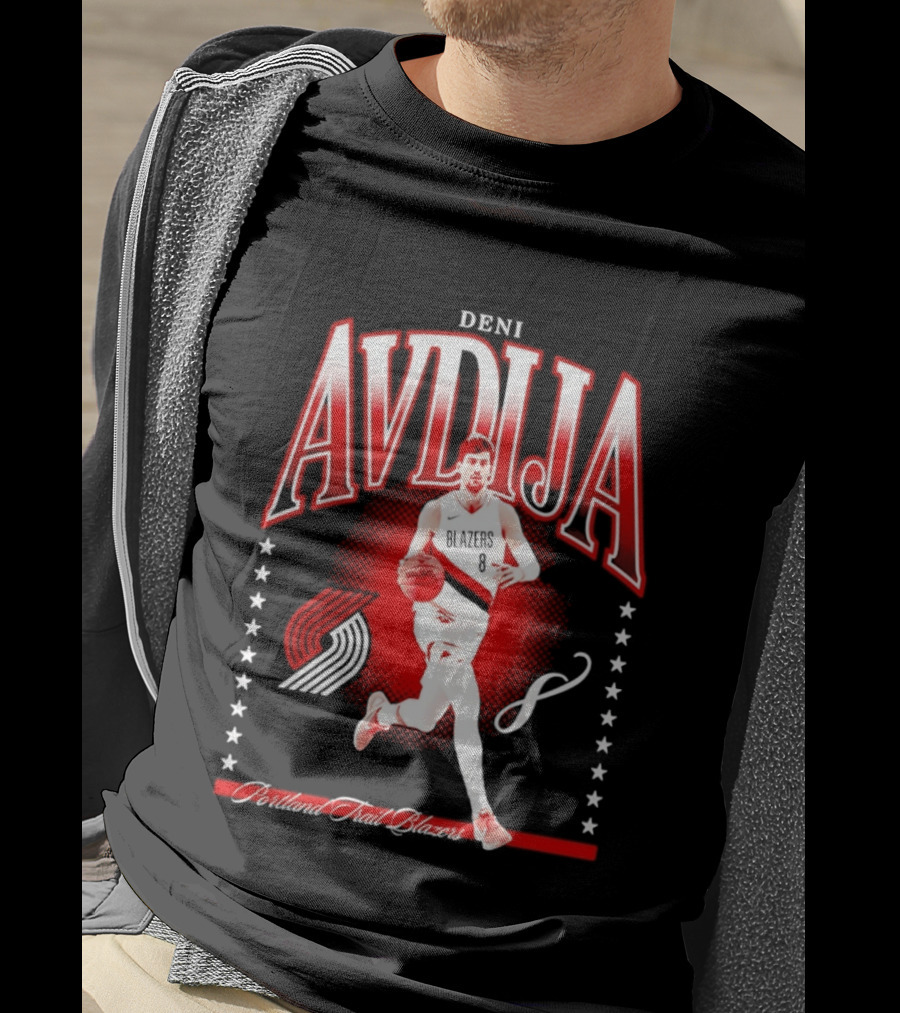 Deni Avdija Portland Trail Blazers Basketball Star With Number Eight And Dynamic Motion T-Shirt