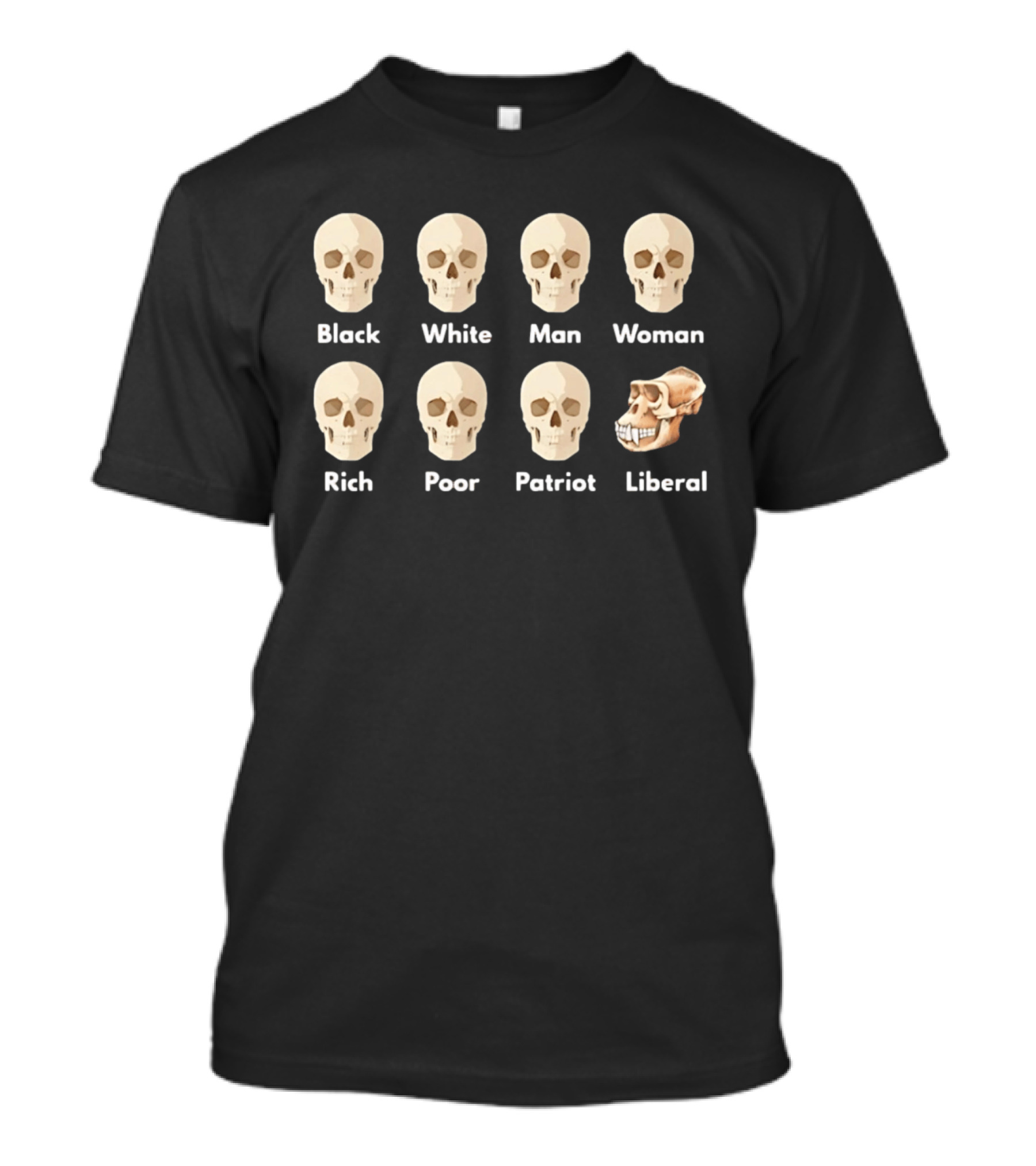 Equal In Death Black White Man Woman Rich Poor Patriot Liberal Skull T-Shirt