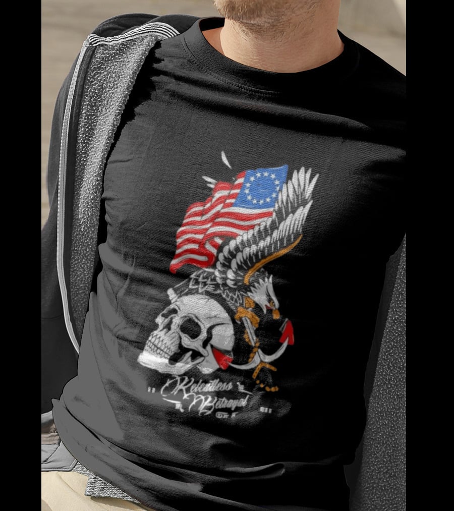 Rebellious Freedom Skull Eagle Anchor American Flag T-Shirt