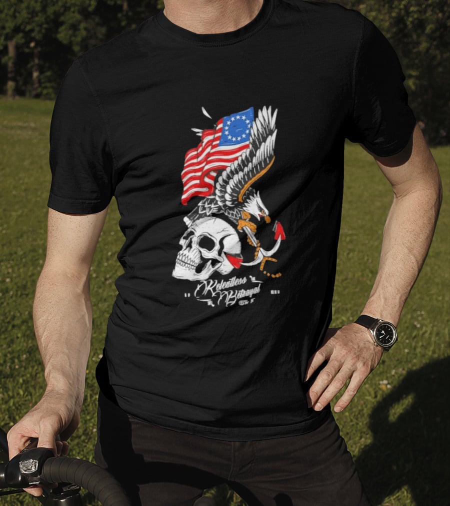 Rebellious Freedom Skull Eagle Anchor American Flag T-Shirt