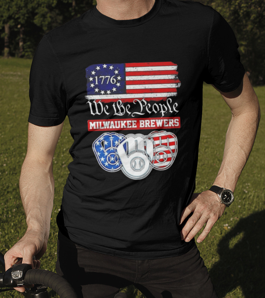 Milwaukee Brewers We The People 1776 American Flag 250th Anniversary T-Shirt